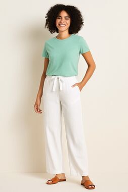 A New Day White Linen Blend Wide Leg Casual Pants Drawstring Summer Womens L NWT